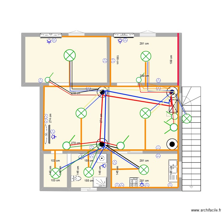 Appartement maman Cablage. Plan de 5 pièces et 21 m2