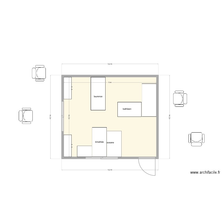 bureau kathleen. Plan de 1 pièce et 22 m2