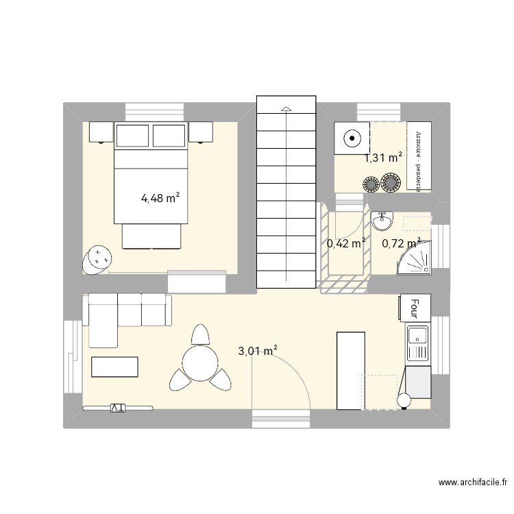 1er plan test. Plan de 5 pièces et 15 m2