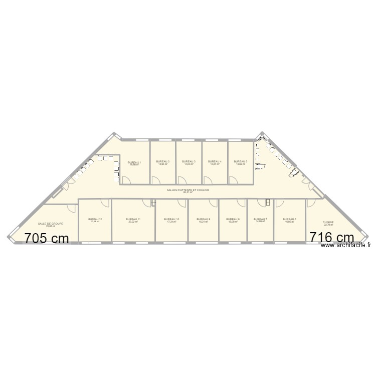 Jouy RDC 361 Bureaux avec salle de groupe et 2 salle d'attenteV0904. Plan de 16 pièces et 328 m2