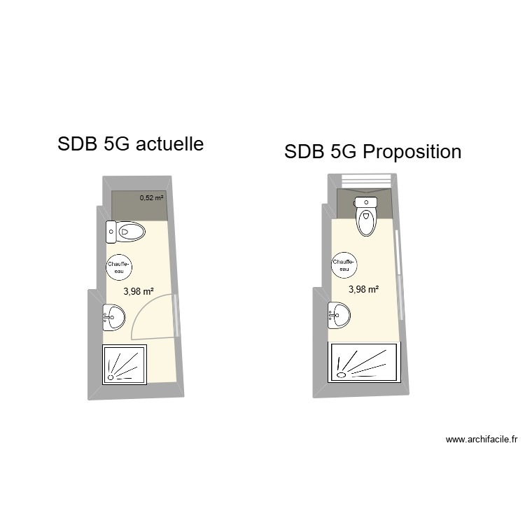Plan actuel et ancien : SDB 5G. Plan de 0 pièce et 0 m2
