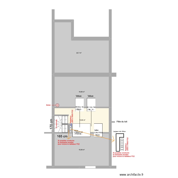 Banning 83 4e étage Eau Chauffage. Plan de 4 pièces et 74 m2