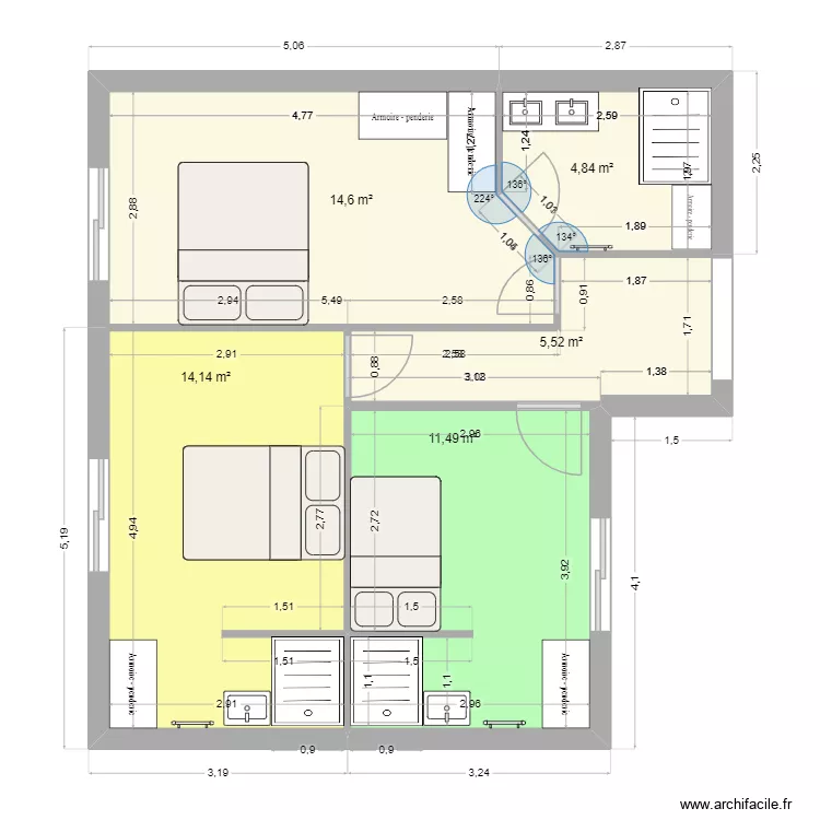 RENOVATION 4 124 COURS ALS LORR 1ER. Plan de 5 Pièces et 51 m²