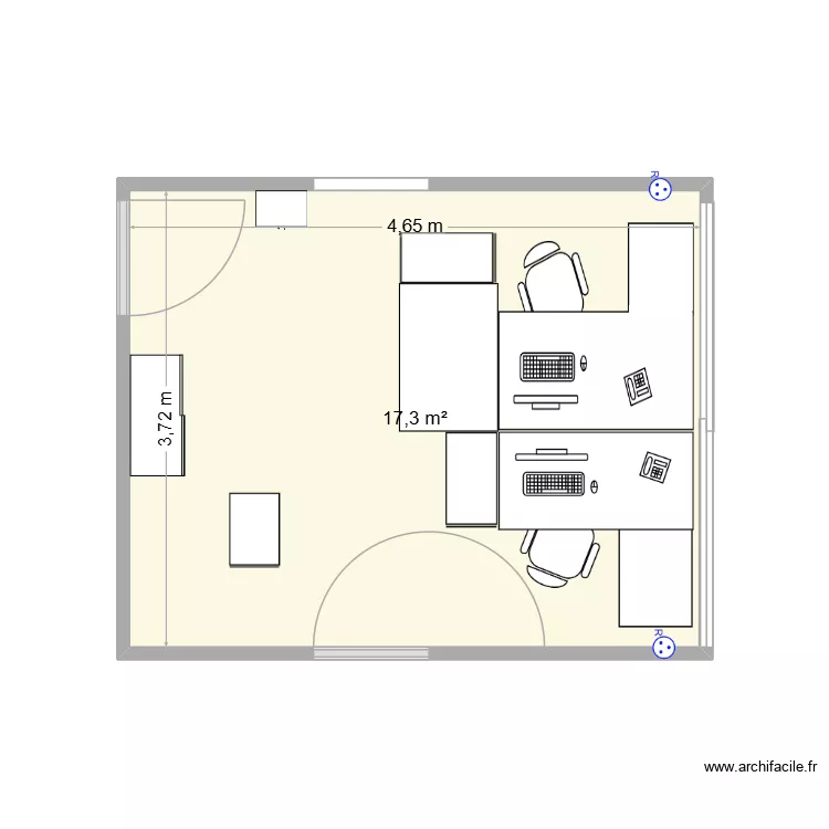 Bureau. Plan de 1  et 17 m²