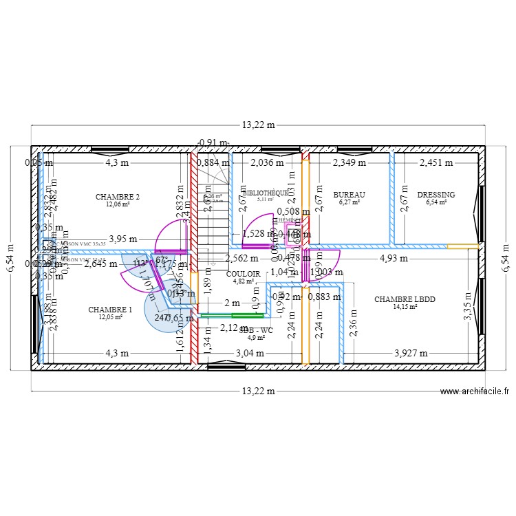 Future plan Etage. Plan de 16 pièces et 72 m2