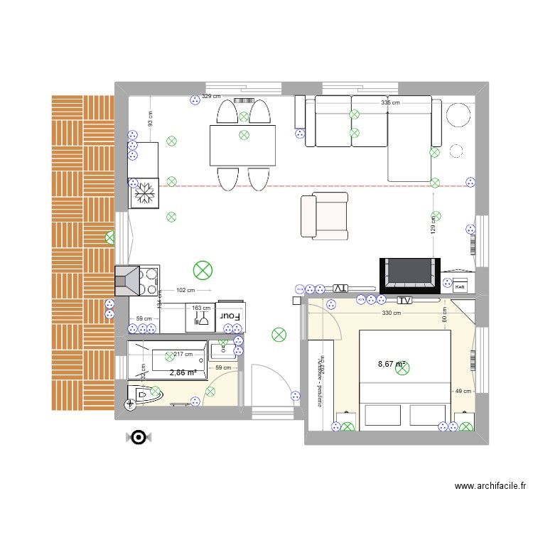 lot 7.4 amenagement. Plan de 2 pièces et 11 m2