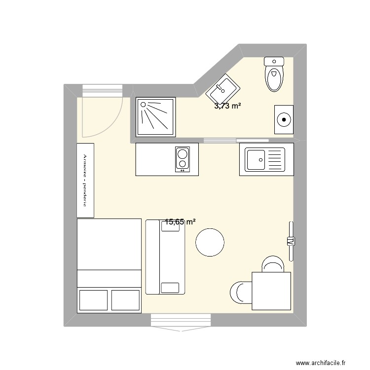 grangevieille. Plan de 2 pièces et 19 m2
