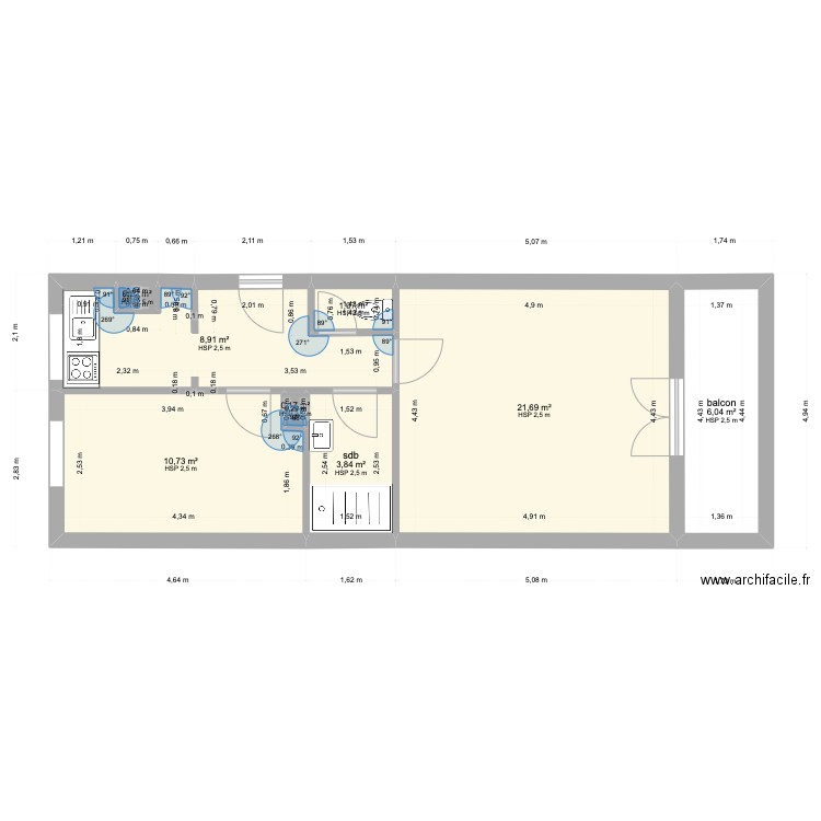 6_BLD_PASTEUR. Plan de 8 pièces et 53 m2
