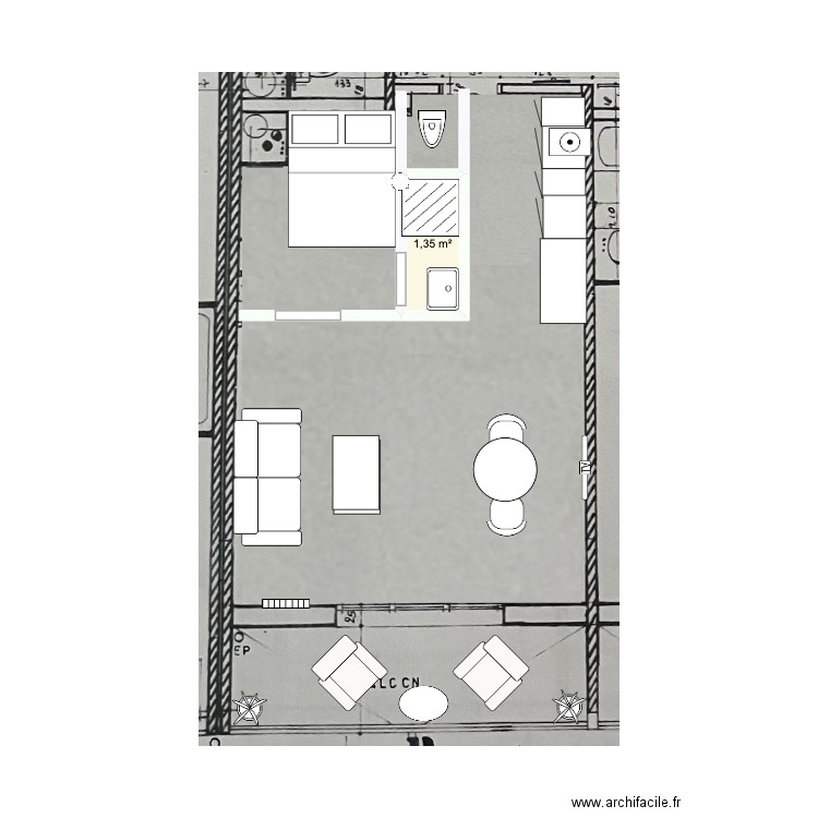 EG 9. Plan de 1 pièce et 1 m2