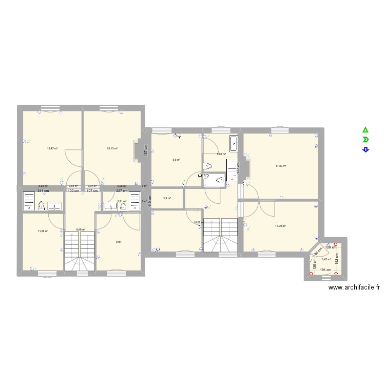 Tourelles 1er new. Plan de 27 pièces et 198 m2