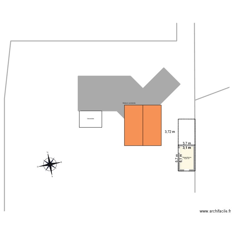 Dépendance. Plan de 3 pièces et 223 m2