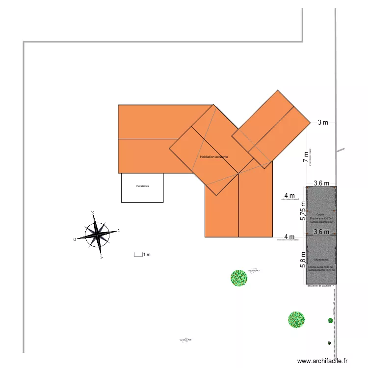 D&eacute;pendance. Plan de 3  et 223 m²