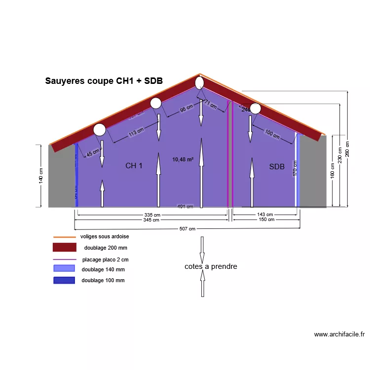 COUPE CH1 + SDB. Plan de 