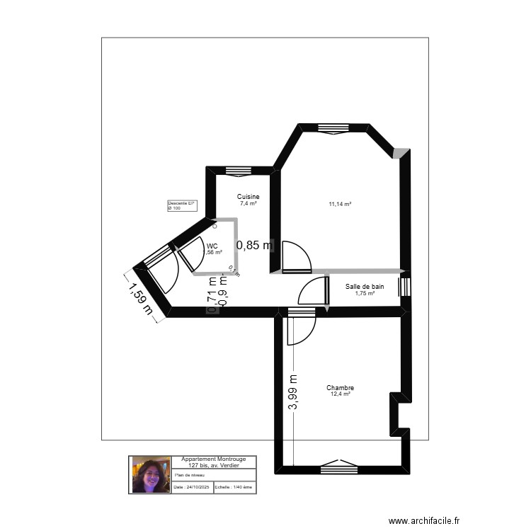 127 bis av. Verdier - Montrouge (Ines 2). Plan de 5 pièces et 34 m2