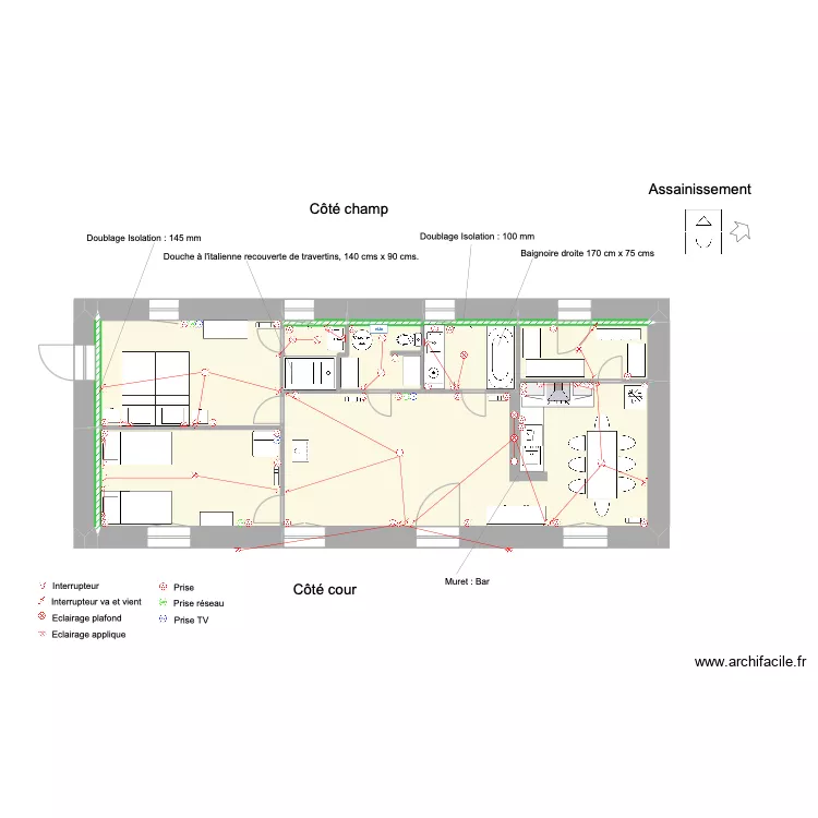 Extension Le Haras avec sch&eacute;ma &eacute;lectrique. Plan de 