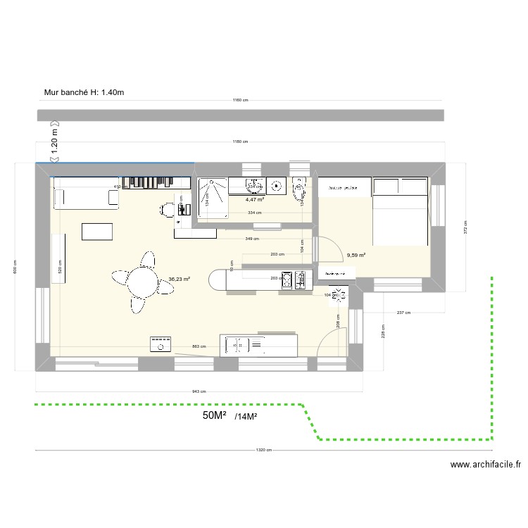 La Cout. Plan de 6 pièces et 100 m2