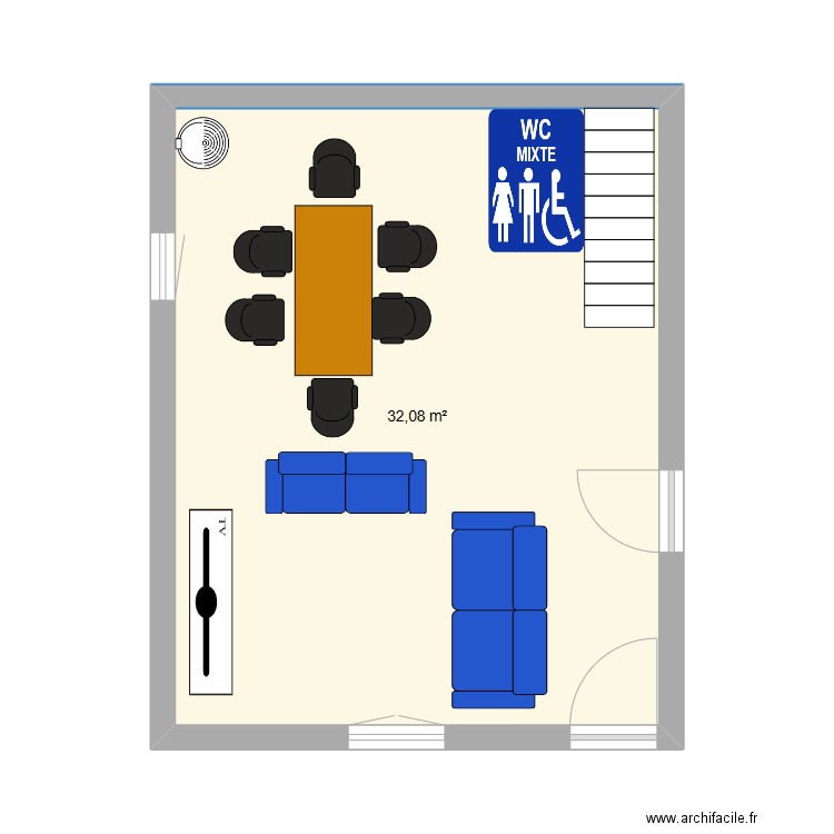 salon salle a manger. Plan de 1 pièce et 32 m2