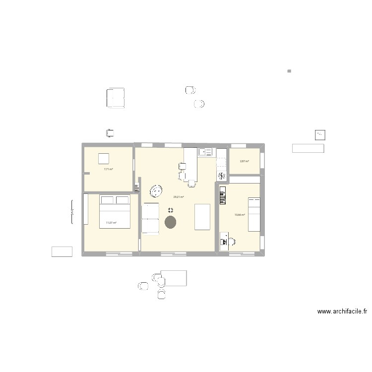 Bis. Plan de 5 pièces et 62 m2