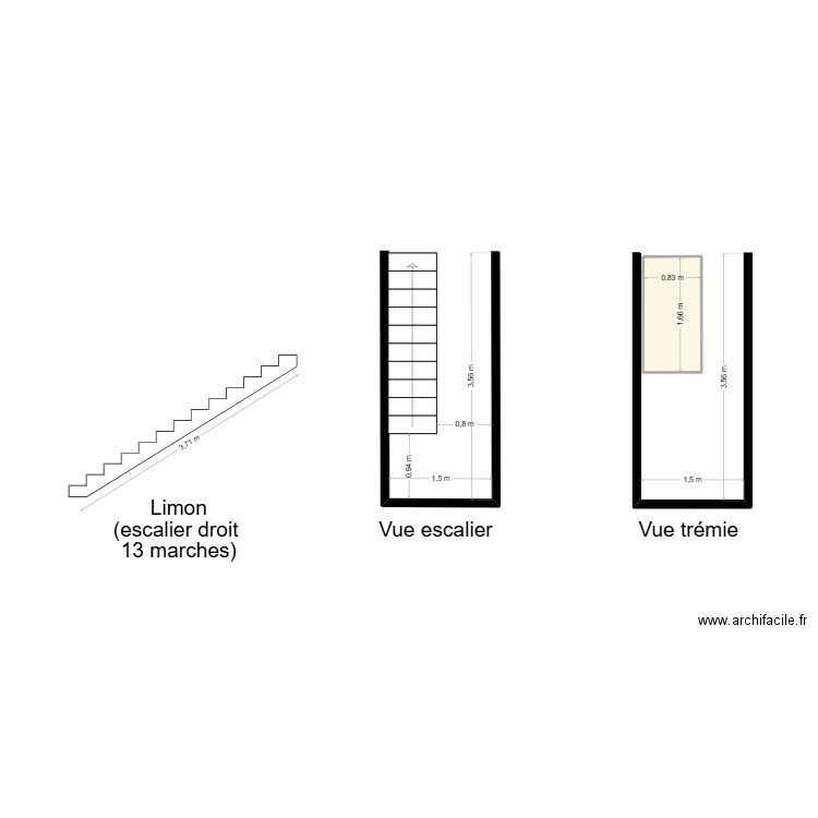 escalier combles. Plan de 1 pièce et 1 m2