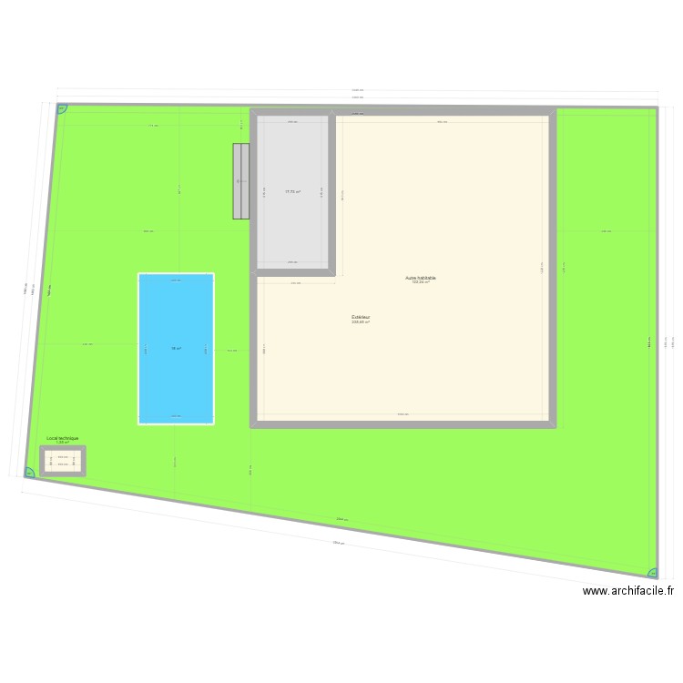 piscine maison. Plan de 5 pièces et 570 m2