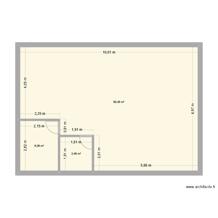 sdb wc. Plan de 3 pièces et 69 m2