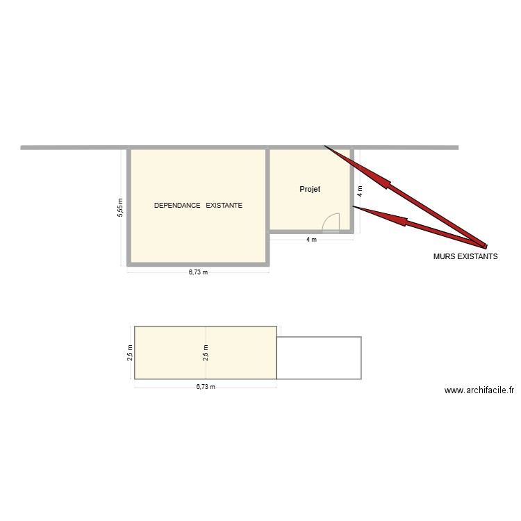 facade plan. Plan de 2 pièces et 50 m2