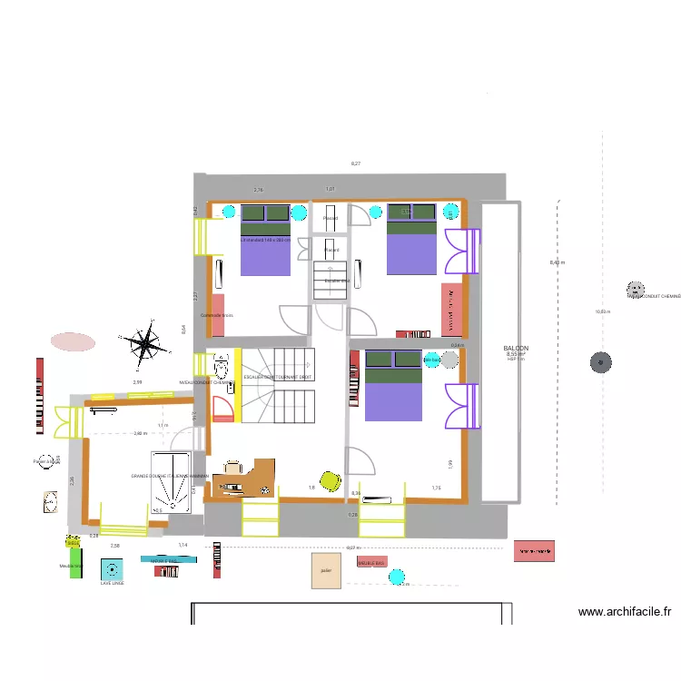 caoussado0505. Plan de 1  et 9 m²