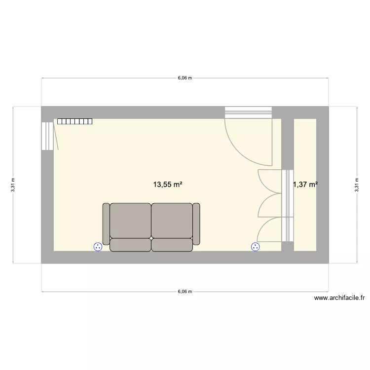 Salon. Plan de 2 et 15 m² Salon. Plan de 2 et 15 m²