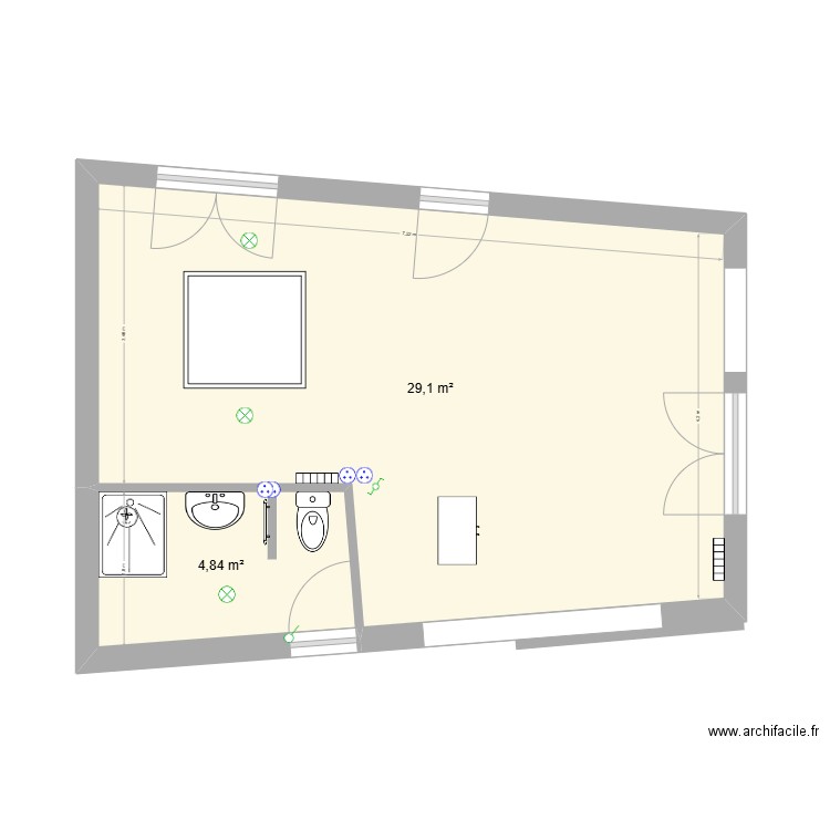 SalonSDB. Plan de 2 pièces et 34 m2