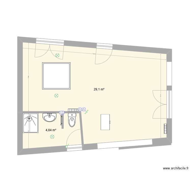 SalonSDB. Plan de 5 pièces et 31 m2