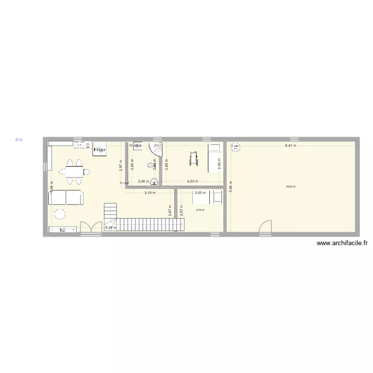 projet rez de chauss&eacute;- 70 m2. Plan de 3 pièces et 116 m²