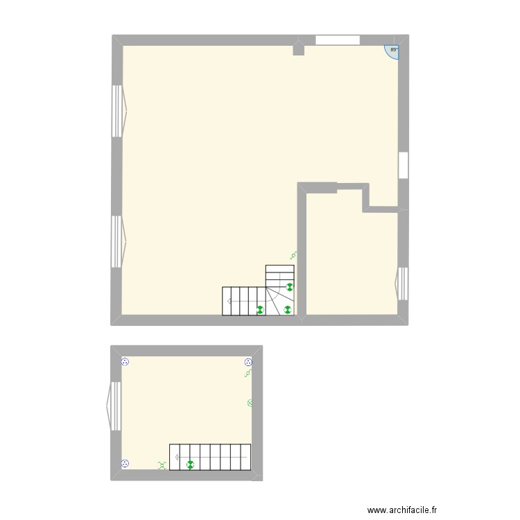 chambre 2è plan electrique. Plan de 2 pièces et 56 m2