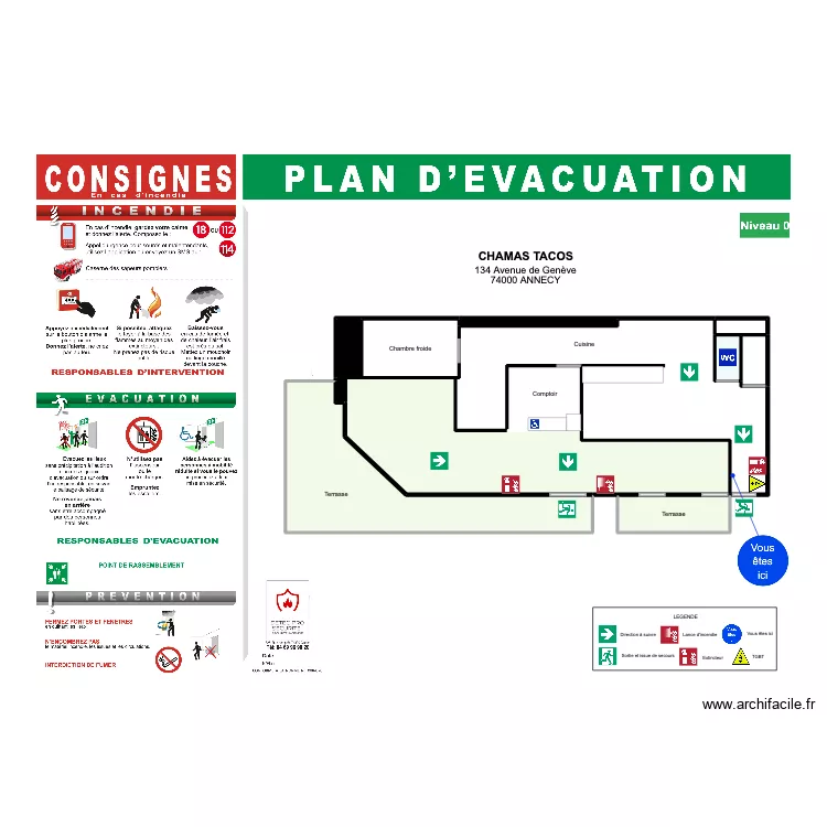 Plan d'évacuation CHAMAS TACOS ANNECY. Plan de 12 et 144 m² Plan d'évacuation CHAMAS TACOS ANNECY. Plan de 12 et 144 m²