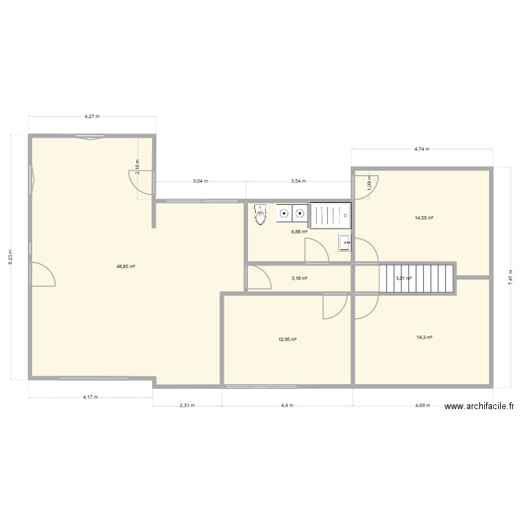ga3. Plan de 7 pièces et 104 m2