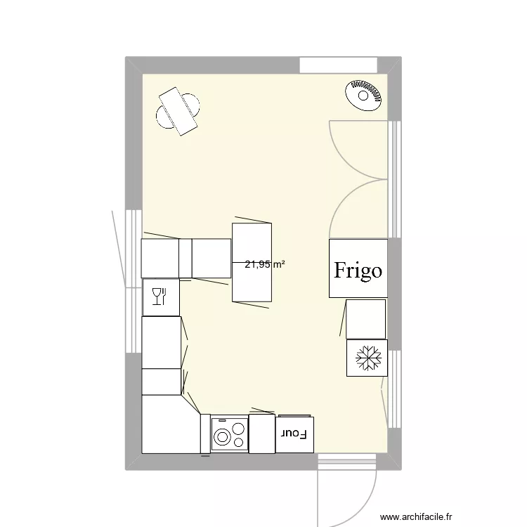Cuisine. Plan de 1  et 22 m²