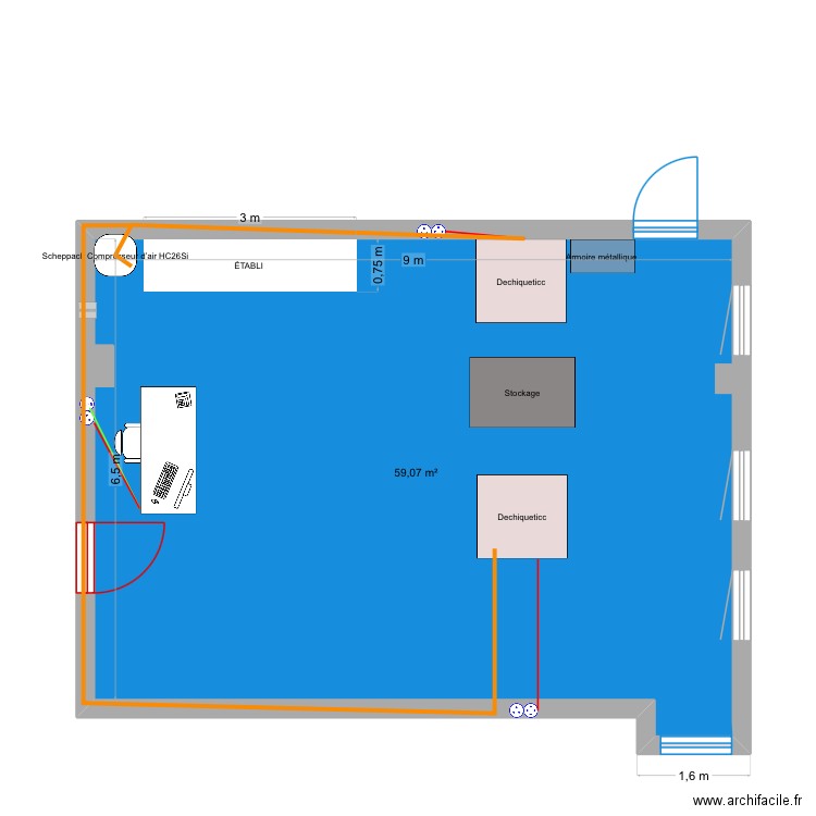 Plan dechiqueticc. Plan de 1 pièce et 59 m2