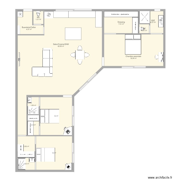 david et cindy 2. Plan de 13 pièces et 134 m2