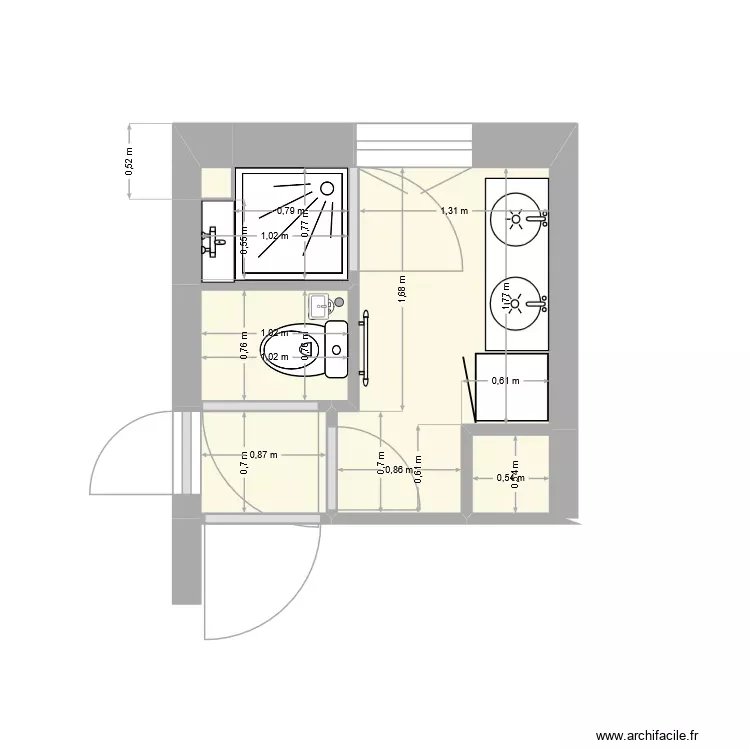 Salle de bain renov. Plan de 6 Pièces et 5 m²
