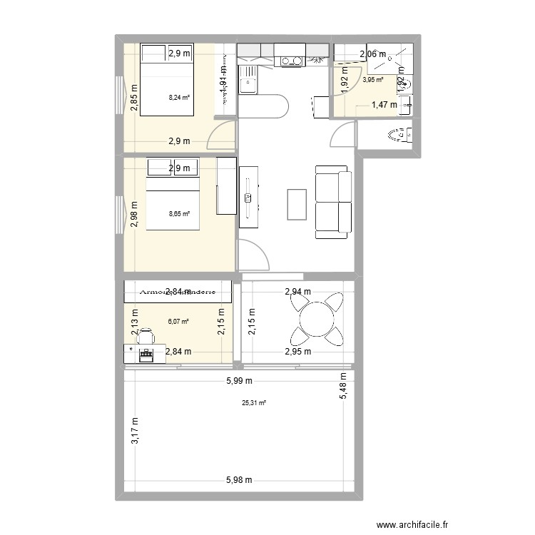 Hélios. Plan de 5 pièces et 52 m2