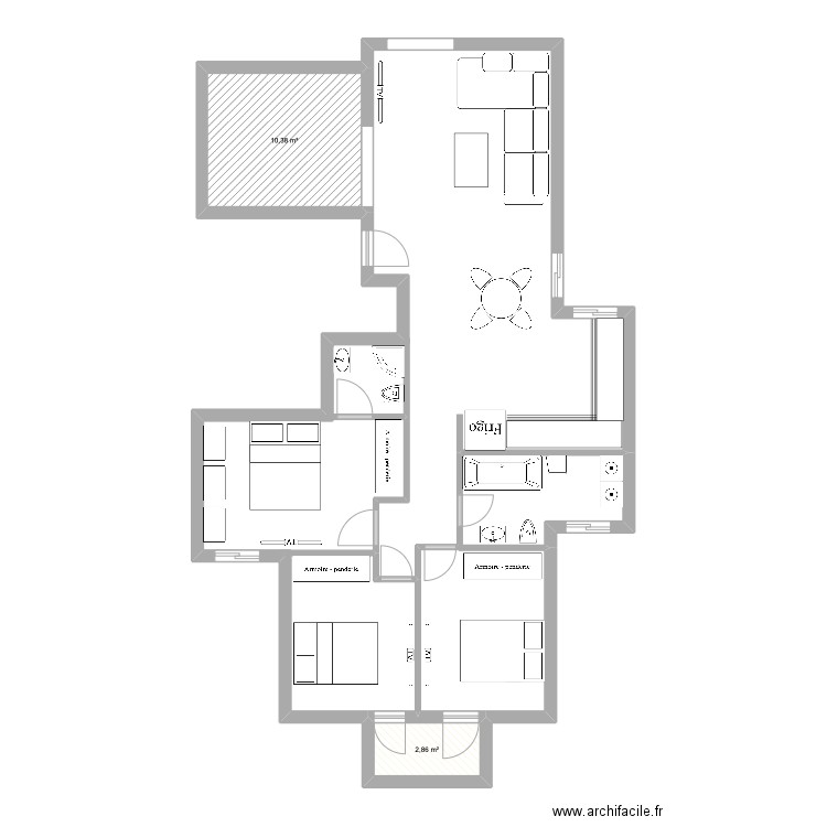 jordann. Plan de 2 pièces et 13 m2