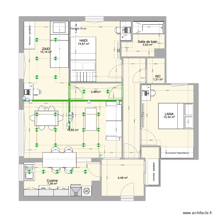 CHEZ LANA. Plan de 12 pièces et 72 m2