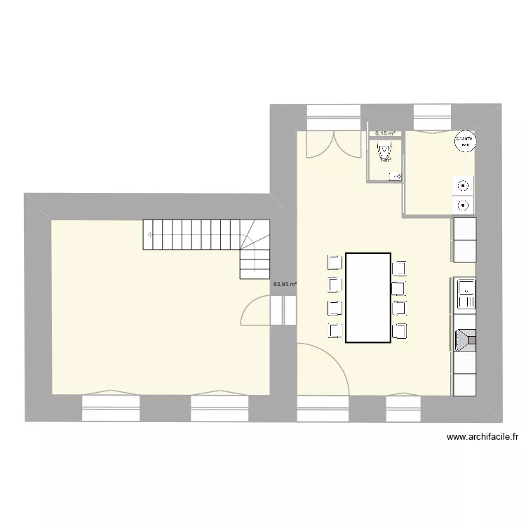 QUENTIN RDC. Plan de 1  et 65 m²