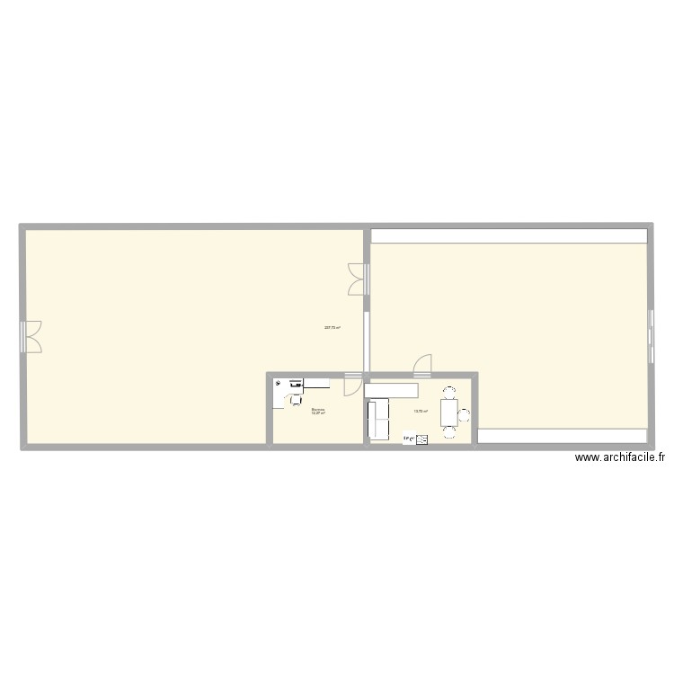 garage moto. Plan de 3 pièces et 264 m2