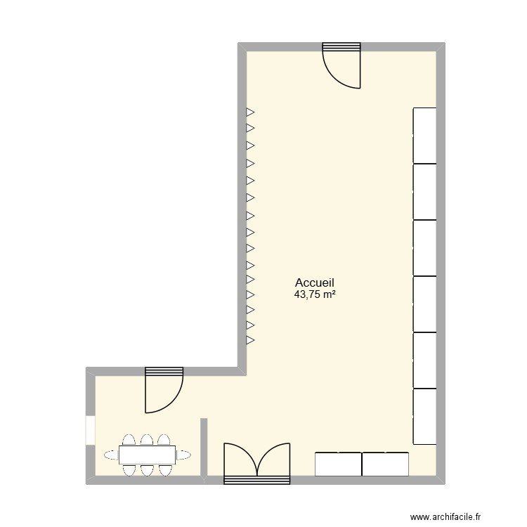 Accueil. Plan de 1 pièce et 44 m2