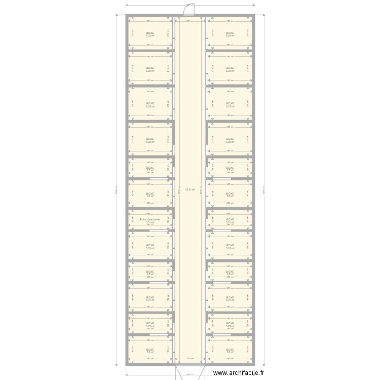 Batiment boxes chien. Plan de 25 pièces et 166 m2