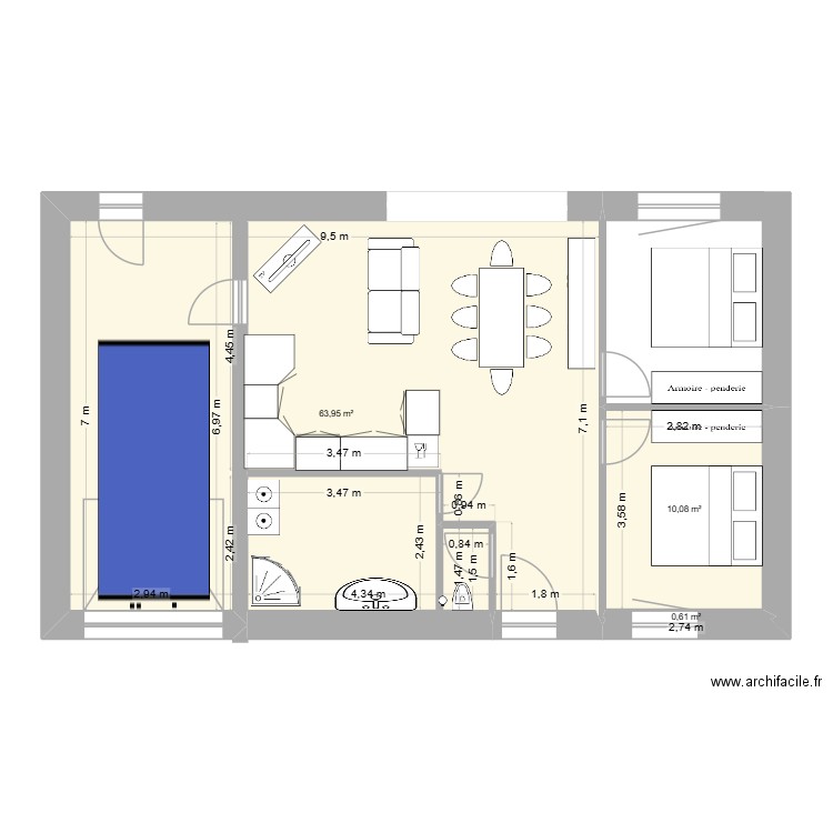 Gilles. Plan de 3 pièces et 75 m2