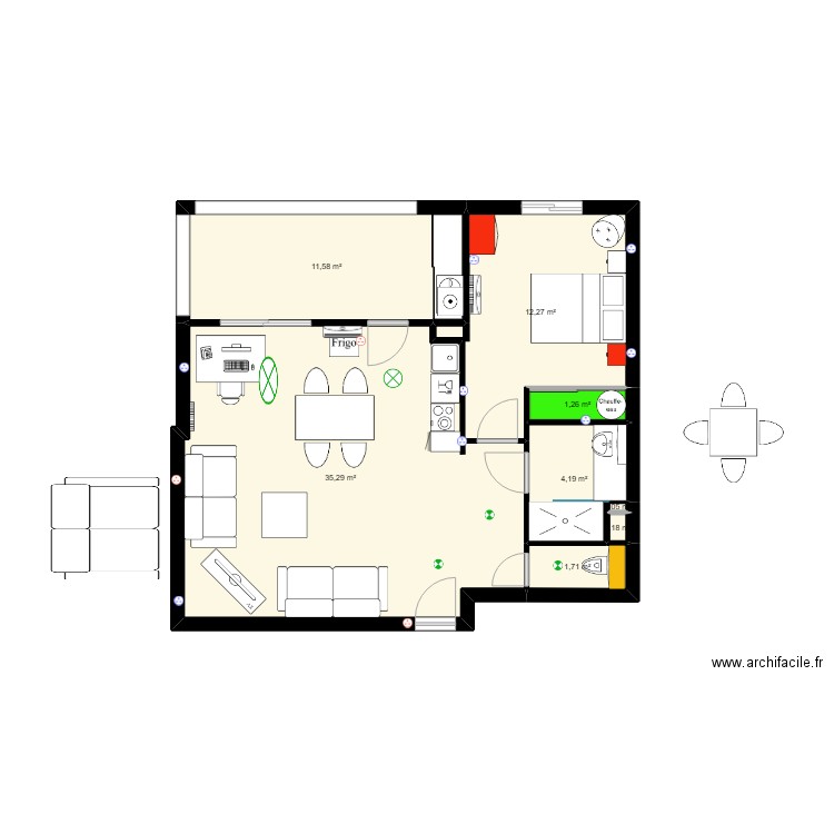 Plan EZ3. Plan de 8 pièces et 67 m2