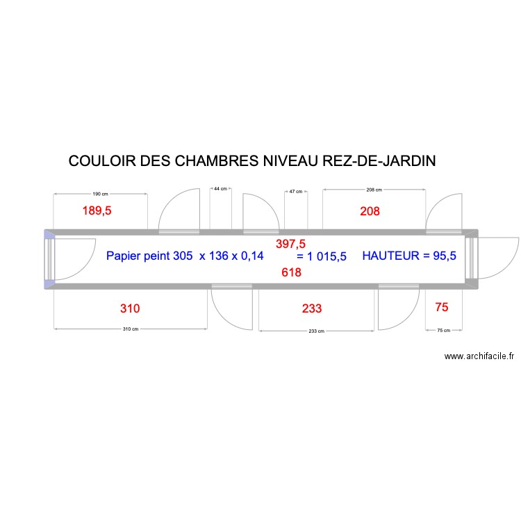 PAPIER PEINT COULOIR. Plan de 1 pièce et 8 m2