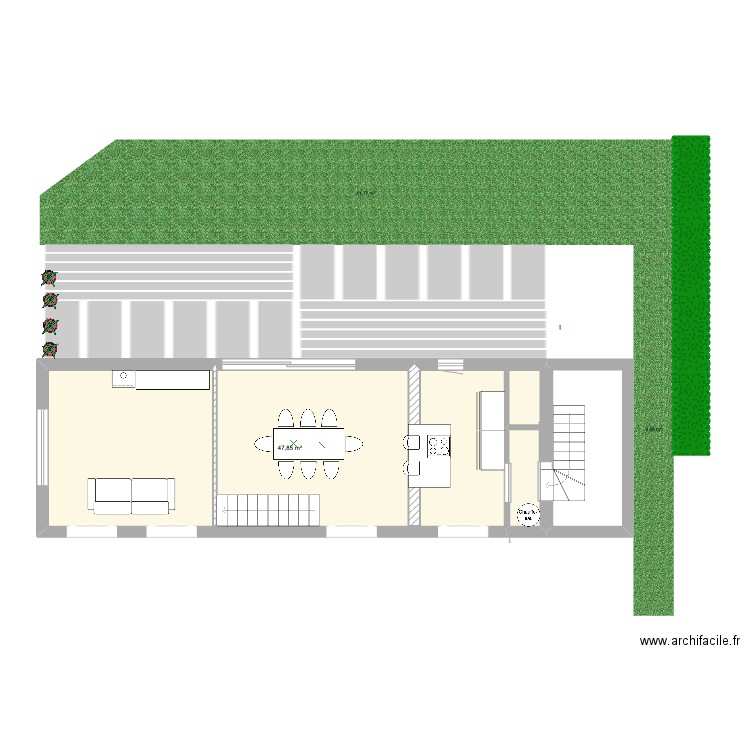 Rez appartement 2. Plan de 1 pièce et 48 m2
