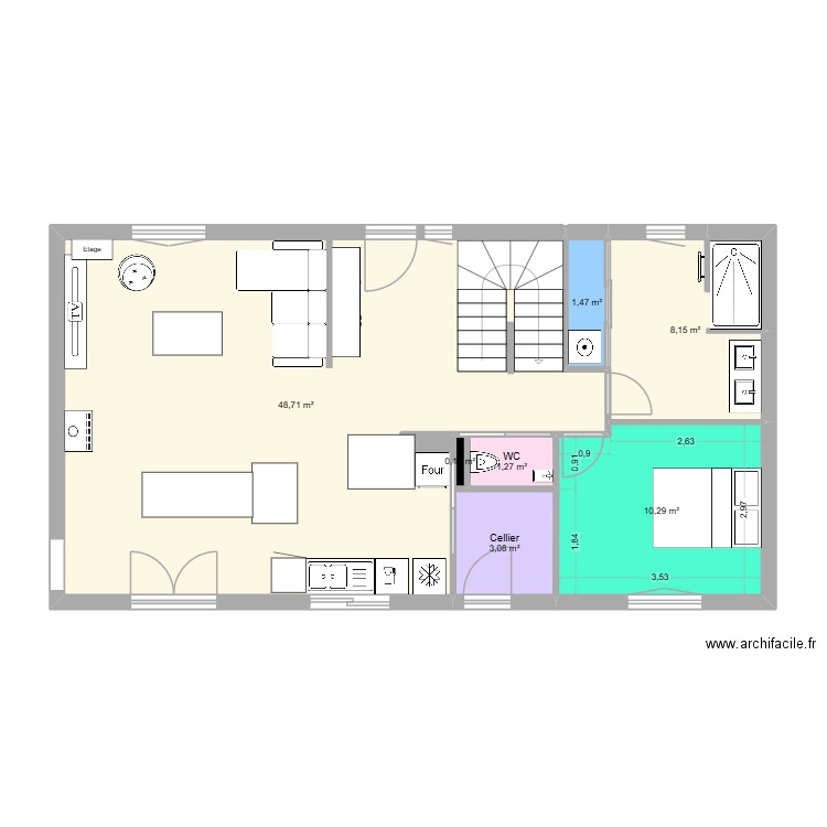 LILIAN coté. Plan de 7 pièces et 73 m2